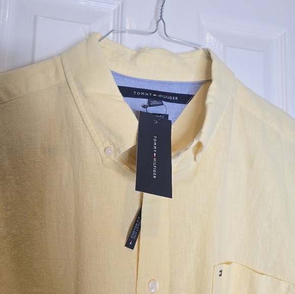 Tommy Hilfiger Linen Blend Yellow Short Sleeve Button-Up Shirt Size XL - Picture 5 of 9
